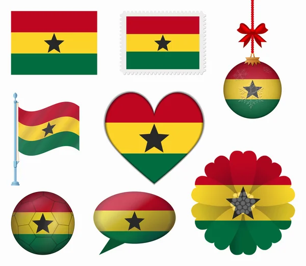 Ghana flag set of 8 items vector — Stock Vector