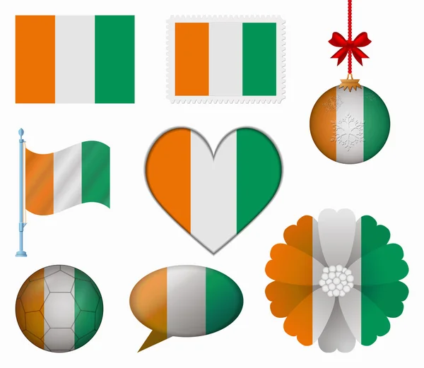 Elfenbenskustens flagga uppsättning 8 objekt vektor — Stock vektor