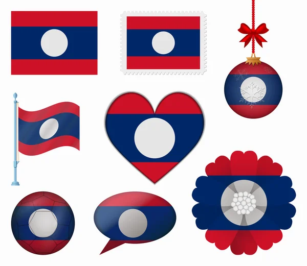 Laos Flaggenset mit 8 Elementen Vektor — Stockvektor