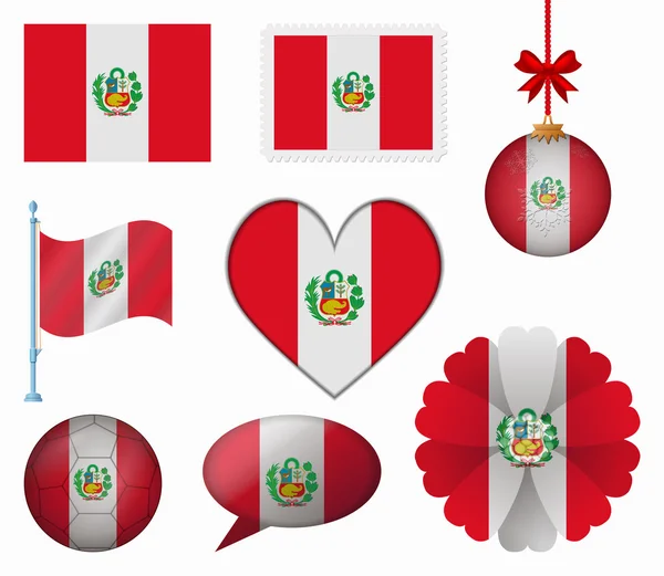 Bandera de Perú conjunto de 8 elementos vector — Vector de stock