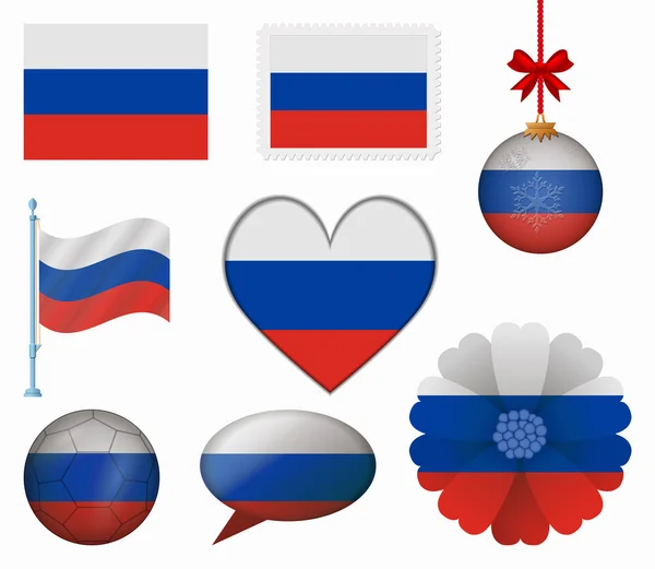 Rússia bandeira conjunto de 8 itens vetor —  Vetores de Stock