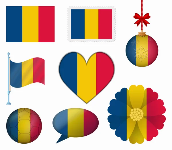 Romania flag set of 8 items vector — Stock Vector
