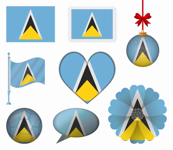 Saint Lucia Flagge Set von 8 Artikel Vektor — Stockvektor