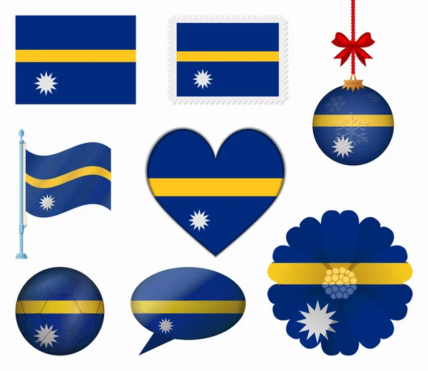 Naurus flagga uppsättning 8 objekt vektor — Stock vektor