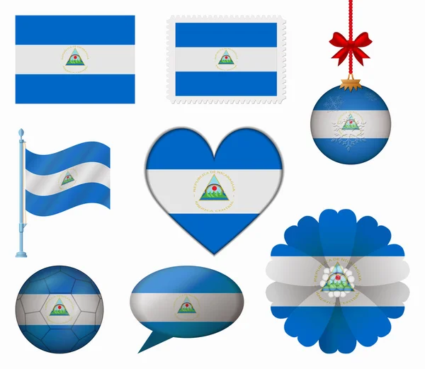 Drapeau Nicaragua jeu de 8 éléments vectoriel — Image vectorielle
