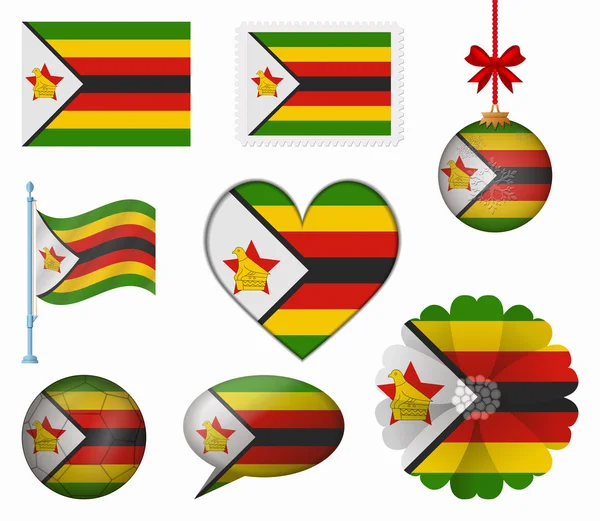 Zimbabve bayrağı 8 öğeler vektörünü ayarla — Stok Vektör