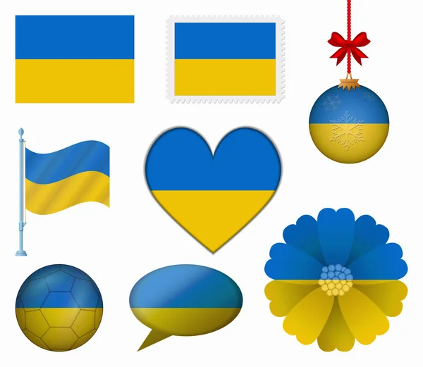 Ukraine flag set of 8 items vector — Stock Vector