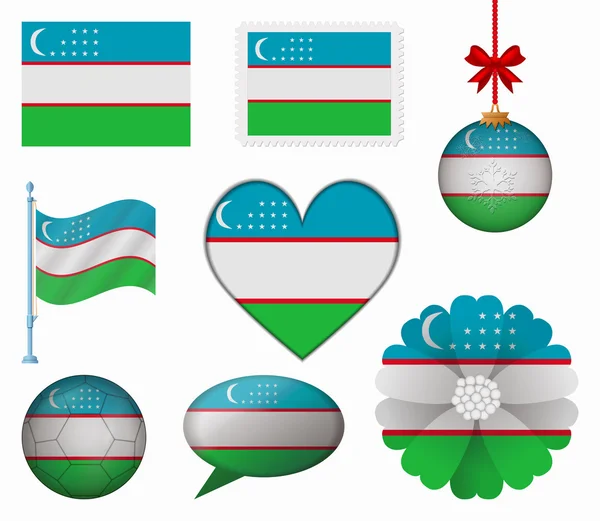 Uzbekistán bandera conjunto de 8 elementos vector — Vector de stock