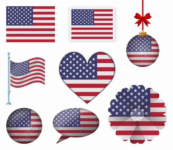 8 öğeler vektör Amerika Birleşik Devletleri bayrağı ayarla — Stok Vektör