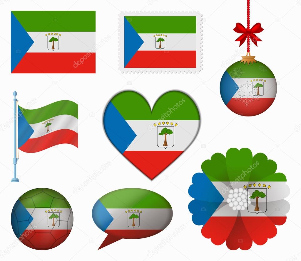 Equatorial Guinea flag set of 8 items vector