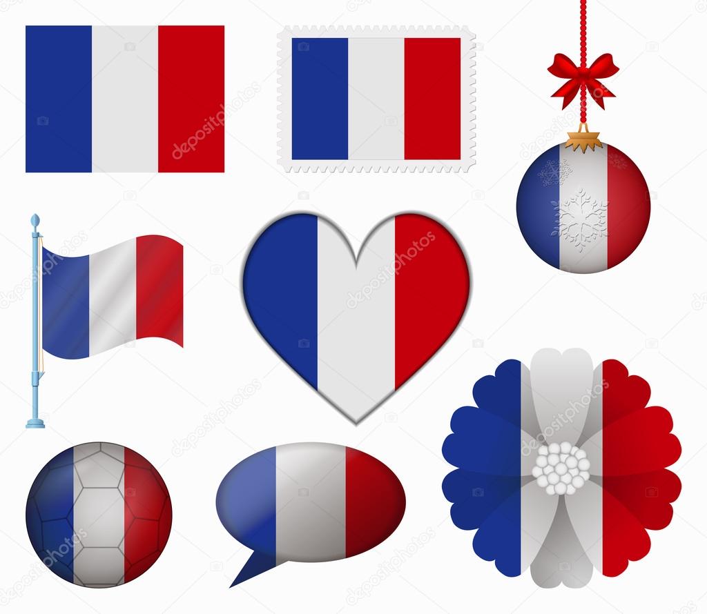 France flag set of 8 items vector