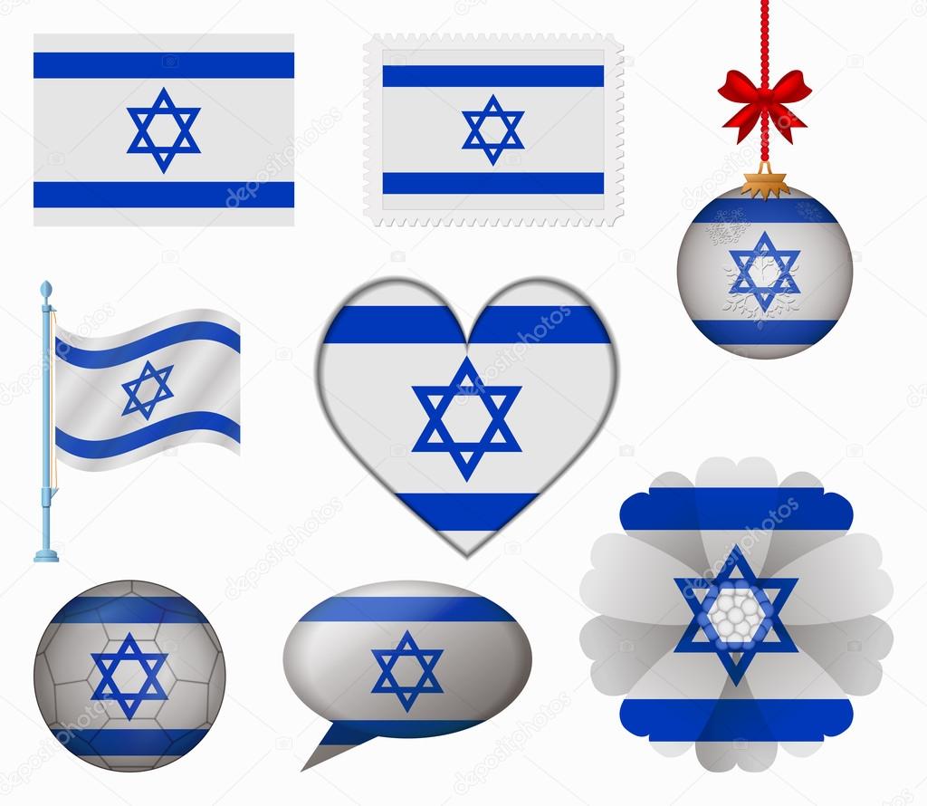 Israel flag set of 8 items vector