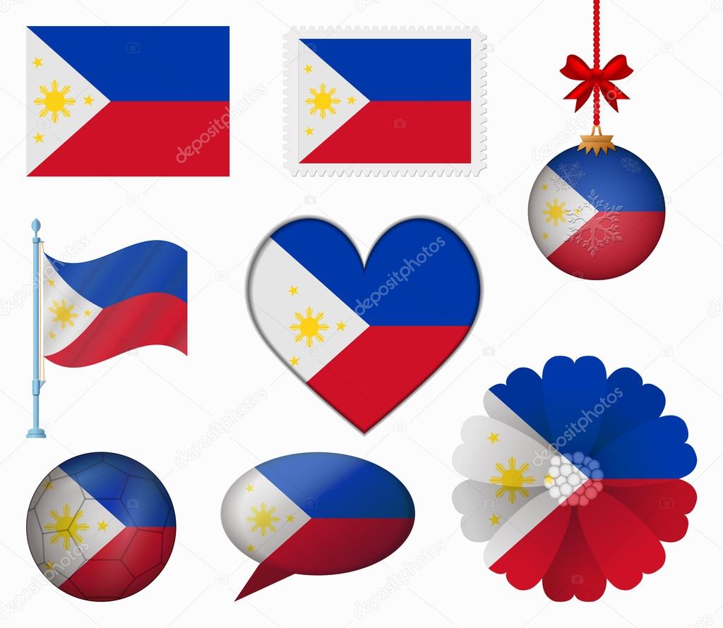 Philippines flag set of 8 items vector