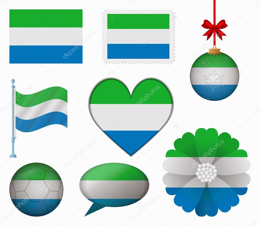 Sierra Leone flag set of 8 items vector