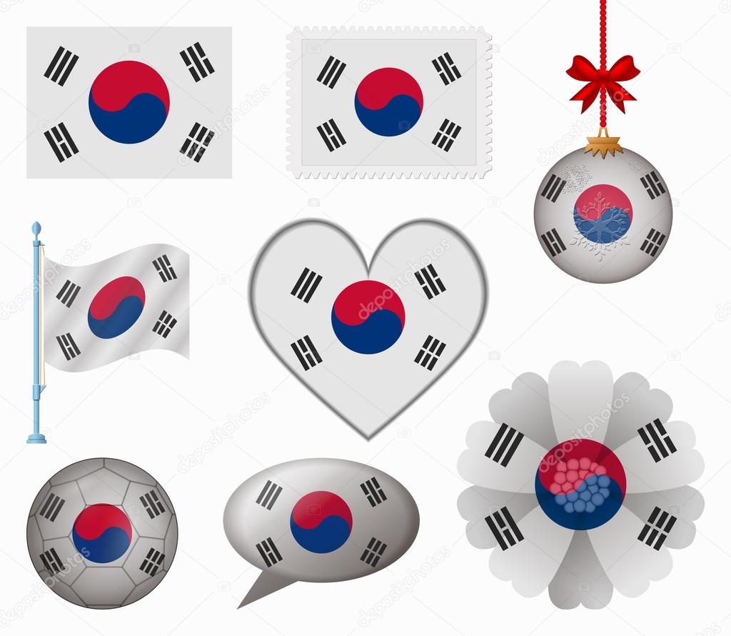 South Korea flag set of 8 items vector