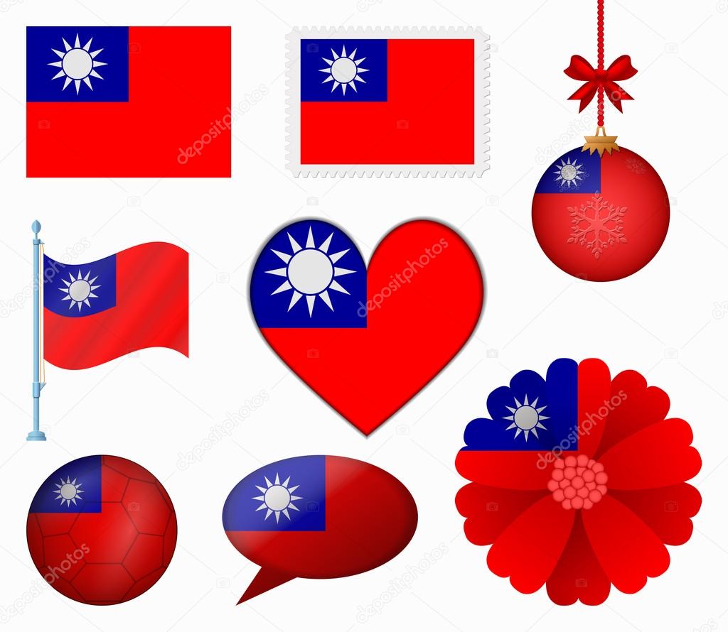 Taiwan flag set of 8 items vector