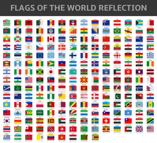 Flags of the world reflection — Stok Vektör