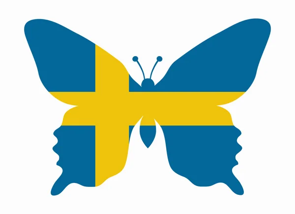 Бабочка с флагом Швеции — стоковый вектор