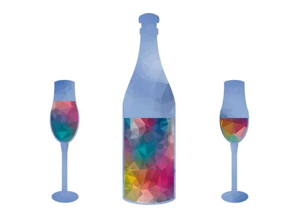 Low-Poly-Flasche und Gläser — Stockvektor