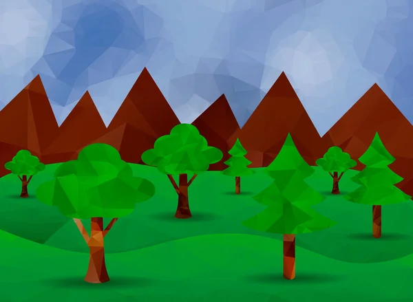 Low poly forest and mountains background — Stock Vector