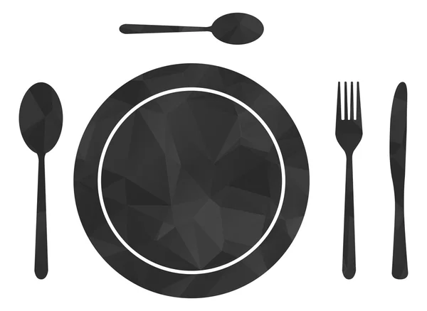 Low poly set cutlery and plate — Stock Vector