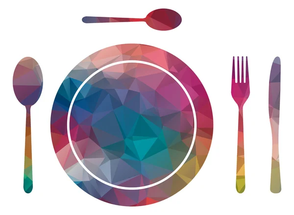 Low poly plate and cutlery — Stock Vector
