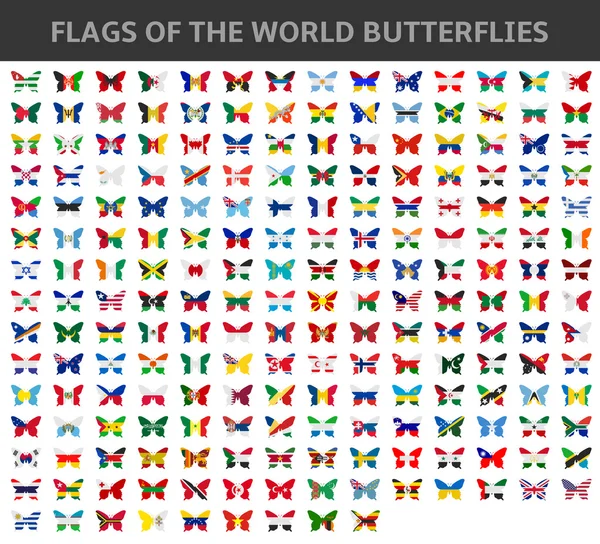 Banderas del mundo mariposas — Vector de stock