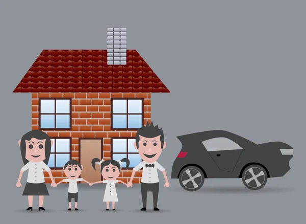 Casa da família e carro —  Vetores de Stock
