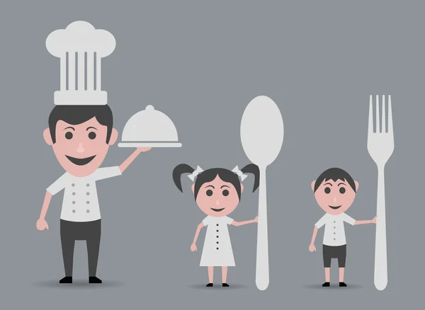 Chef y niños cubiertos — Archivo Imágenes Vectoriales