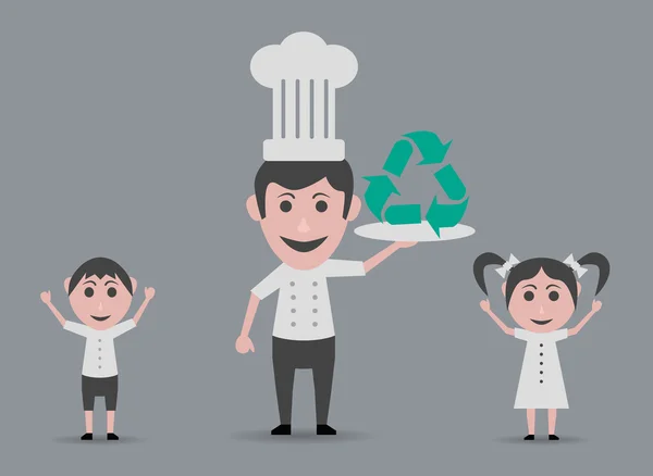 Szakács, újrahasznosítás, szimbólum és boldog gyermekek — Stock Vector