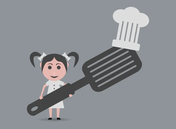 Lány szakács spatula — Stock Vector