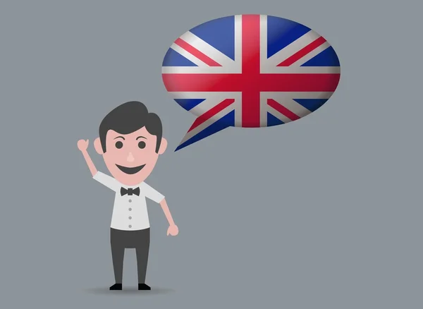 Muñeca hombre hablando Inglés — Vector de stock