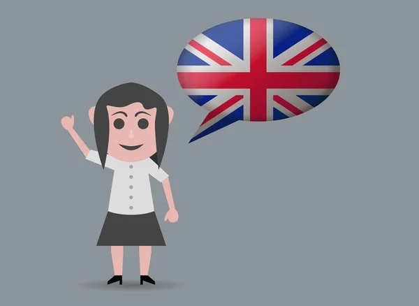 Muñeca mujer hablando Inglés — Vector de stock