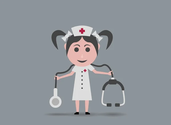 गुड़िया लड़की नर्स स्टेथोस्कोप के साथ — स्टॉक वेक्टर