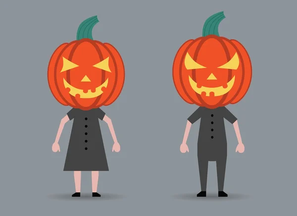 Niño y niña con cabeza de calabaza — Archivo Imágenes Vectoriales