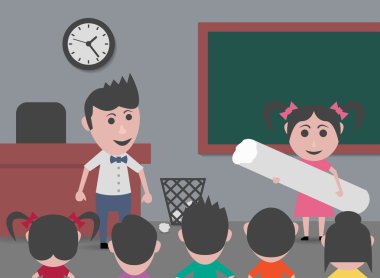 Dev tebeşir ile sınıfındaki kız