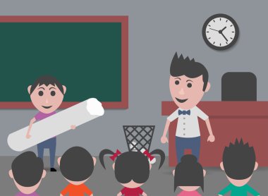 Çocuk dev tebeşir ile sınıfı