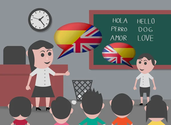 Fiú beszél hogy kétnyelvű tanár — Stock Vector