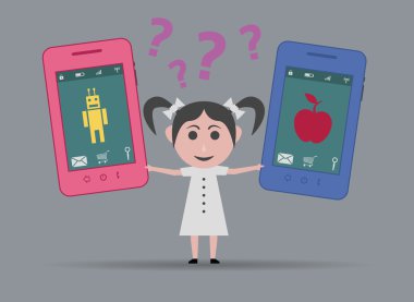 elma ya da android smartphone arasında yırtılmış kız