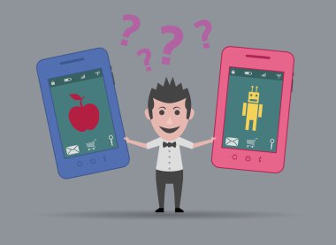 elma ya da android smartphone arasında yırtık adam
