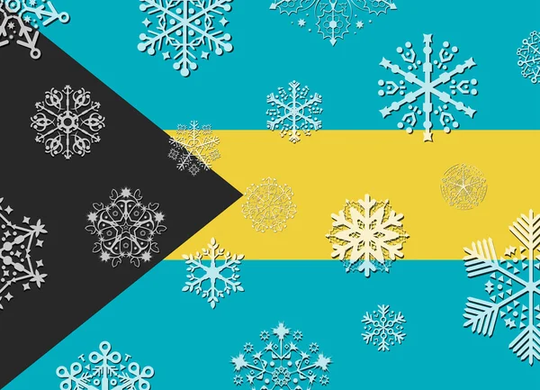 Bandeira das Bahamas com flocos de neve — Vetor de Stock