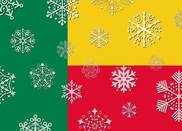 Benin Flagge mit Schneeflocken — Stockvektor