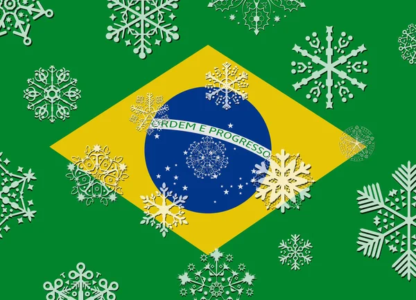 Bandeira do brasil com flocos de neve —  Vetores de Stock
