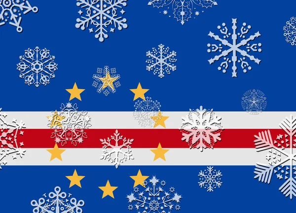 雪の結晶のカーボベルデの国旗 — ストックベクタ