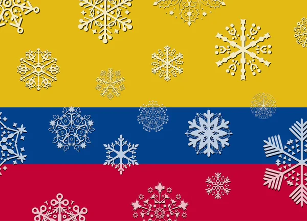 Bandeira da colômbia com flocos de neve — Vetor de Stock