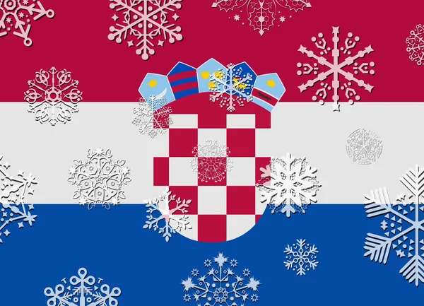 Bandeira croatia com flocos de neve — Vetor de Stock