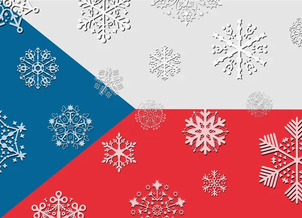 Tsjechische vlag met sneeuwvlokken — Stockvector