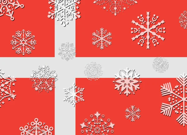 Vlag van Denemarken met sneeuwvlokken — Stockvector