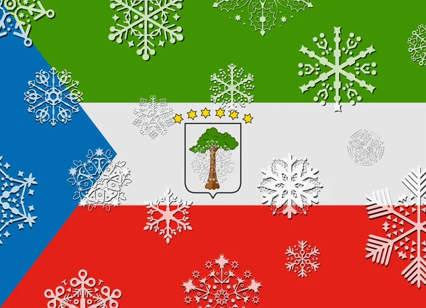 赤道几内亚共和国国旗与雪花 — 图库矢量图片