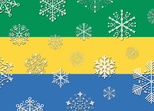 Bandeira gabão com flocos de neve — Vetor de Stock